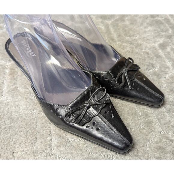 Liz Claiborne Kitten Heel Mules WOMENS 7.5M Lucille Flex black square toe bows - Picture 4 of 11